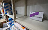 A display of 5-milliliter and 10-milliliter syringes is empty, with only a single box of 20-milliliter syringes remaining at a medical device shop in Seoul on April 7. [YONHAP]