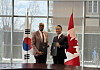 Ko Min-su, standing commissioner of the Korea Media and Communications Commission, right, and Andrew Brown, associate deputy minister of the Department of Canadian Heritage, pose for a photo during a signing ceremony in Ottawa on April 22. [KOREA MEDIA AND COMMUNICATIONS COMMISSION]