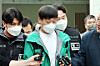 A Chinese national accused of causing a deadly warehouse fire attends his arrest warrant hearing at a court in South Jeolla, on April 14. [YONHAP]