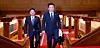President Lee Jae Myung, right, arrives for work at the Blue House on the morning of May 6. At left is Presidential Chief of Staff Kang Hoon-sik. [JOINT PRESS CORPS]