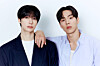 Shownu X Hyungwon, a subunit duo of boy band Monsta X, poses for photos after a roundtable interview with journalists at Starship Entertainment's headquarters in southern Seoul on May 19. [STARSHIP ENTERTAINMENT]