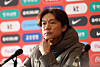 Hong Myung-bo, Korean national team manager, looks on during a press conference after a friendly against Ivory Coast at Stadium MK in England on March 28. [REUTERS/YONHAP]