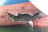 A hull damage is seen on a port side of HMM Namu in the photo. [MINISTRY OF FOREIGN AFFAIRS]