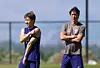 Korean national football team player Lee Kang-in, left, and manager Hong Myung-bo train at the Zions Bank Training Center in Herriman, Utah, on June 1. [NEWS1]