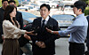 HYBE Chairman Bang Si-hyuk appears at the Financial Crimes Investigation Division of the Seoul Metropolitan Police Agency in western Seoul on Sept. 15, 2025. [YONHAP]