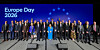European Union Ambassador to Korea Ugo Astuto, eighth from left, poses for a commemorative photo with EU member state ambassadors and senior South Korean officials, including Trade Minister Yeo Han-koo and First Vice Minister of Science and ICT Koo Hyuk-chae, during the Europe Day 2026 reception at the Four Seasons Hotel Seoul on May 8. [DELEGATION OF THE EUROPEAN UNION TO THE REPUBLIC OF KOREA]
