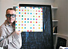 Artist Damien Hirst holds his work during an interview with the JoongAng Ilbo in London in 2008. [JOONGANG ILBO]