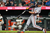 San Francisco Giants' Lee Jung-hoo hits a two-run home run during the seventh inning of a baseball game against the Baltimore Orioles in Baltimore, Maryland, on April 10. [AP/YONHAP]