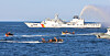 The Korea Coast Guard conducts a joint training exercise in the Yellow Sea near Socheongdo, an island off the coast of Incheon, to crack down on illegal Chinese fishing vessels on April 9. [YONHAP]
