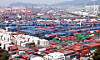 Containers are seen piled up at Busan Port on June 1. [YONHAP]