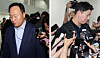 Yeo Myung-koo, left, Samsung Electronics' chief management negotiator and head of the Device Solutions division's People Team, and Choi Seung-ho, right, head of the Samsung Electronics chapter of the Samsung Group United Union, leave the negotiating room at the National Labor Relations Commission in Sejong on May 18 after the first day of a second round of post-mediation talks. [YONHAP]