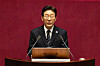 President Lee Jae Myung gives a speech on the government's first supplemetary budget bill of 2026 at the National Assembly in Seoul Thursday, April 2. [AP/YONHAP]