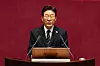 President Lee Jae Myung gives a speech on the government's first supplemetary budget bill of 2026 at the National Assembly in Seoul Thursday, April 2. [AP/YONHAP]