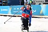Kim Yun-ji celebrates after winning silver with a time of 33:10.1 in the para cross-country skiing women's sprint sitting medal final at the 2026 Milan-Cortina Winter Paralympics at the Tesero Cross-Country Skiing Stadium in Italy on March 10. [KOREA PARALYMPIC COMMITTEE]