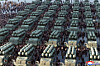 A photo released by the official Korean Central News Agency shows a view of 600 millimeter-caliber multiple rocket launchers during a ceremony presenting the launchers to the Ninth Congress of the Workers' Party of Korea by workers of the munitions industry sector in Pyongyang, North Korea, on Feb. 18. [EPA/YONHAP]