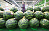Watermelons are displayed at a supermarket in Seoul on May 27, as an early-season heat wave drives up demand for the fruit. [YONHAP]