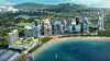 A panoramic rendering showcases the future of Bai Truong (Long Beach), featuring a dense skyline of world-class hotel brands including Marriott, Accor, Hilton and Lotte. [SUN GROUP]