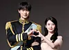 Actors Byeon Woo-seok, left, and IU pose for photos during a press conference for MBC's romance series ″Perfect Crown″ in Gangnam District, southern Seoul, on April 6. [YONHAP]
