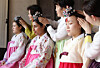 Female foreign students take part in a traditional Korean coming-of-age ceremony at Yeungnam University's folk village in Gyeongsan, North Gyeongsang, on May 11. [NEWS1]