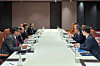 Hwang Ki-yeon, the chairman and CEO of the Export-Import Bank of Korea, center right, and Tarun Sharma, the deputy managing director of India Exim Bank, second from left, attend a meeting in Uzbekistan on May 5. [EXPORT-IMPORT BANK OF KOREA]