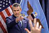 U.S. Secretary of Defense Pete Hegseth speaks during a press conference at Centcom headquarters at MacDill Air Force Base in Tampa, Florida, on March 5. [EPA/YONHAP]