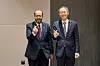 Hwang Ki-yeon, Chairman and CEO of the Export-Import Bank of Korea, left, and Tarun Sharma, Deputy Managing Director of India Exim Bank, pose for a photo after their meeting in Uzbekistan on May 5. [EXPORT-IMPORT BANK OF KOREA]