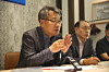New head of the Korean Publishers Association Kim Tae-heon, far left, speaks during a press conference held in Jongno District, central Seoul, on May 13. [WOO JI-WON]