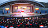 Performers are on stage at Pyongyang on April 13 in celebration of the 114th anniversary of the birth of North Korea's founder, Kim Il Sung, in this photo released by the North’s state news agency, the Korean Central News Agency, on April 14. [YONHAP]