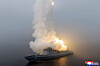 North Korea stages a test-firing of sea-to-surface strategic cruise missiles from a new destroyer, the Choe Hyon, on March 4, in this photo carried by the North's official Korean Central News Agency the following day. [YONHAP]