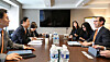 Korean Finance Minister Koo Yun-cheol, second from left, talks with BlackRock's Chief Operating Officer Robert Goldstein, far right, during his business trip to the United States on April 14. [MINISTRY OF FINANCE AND ECONOMY]
