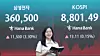 An electronic display shows the Kospi index at 8,801.49 after the market closed on June 2 in a trading room in central Seoul. It also projects the price of a single Samsung Electronics share. [NEWS1]