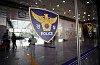 The logo of police is attached on a door at a police station. [YONHAP]