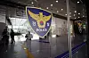 The logo of police is attached on a door at a police station. [YONHAP]
