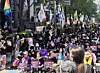 Participants chant slogans during a memorial rally marking the 10th anniversary of the Gangnam Station murder case, held by women’s civic groups near Exit 10 of Gangnam Station in southern Seoul on May 17. [NEWS1]