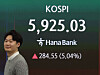 A screen in Hana Bank's trading room in central Seoul shows the Kospi's closing level on March 18. [NEWS1]
