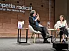 Nobel laureate Han Kang, left, speaks during an event held at the Contemporary Culture Center of Barcelona in Spain on April 21. [MINISTRY OF CULTURE, SPORTS AND TOURISM]