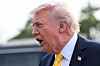 President Donald Trump speaks to journalists before boarding Air Force One at Palm Beach International Airport on May 2 in Palm Beach, Florida. [GETTY IMAGES/YONHAP]