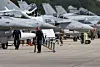 Combat aircraft from a NATO country stand in front of a hangar during a fighter plane maneuver exercise at the U.S. military's Ramstein Air Base, near Ramstein-Miesenbach, Germany, on June 6, 2024. [REUTERS/YONHAP]