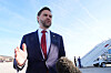 U.S. Vice President JD Vance speaks to the press before boarding Air Force Two, Friday, April 10 at Joint Base Andrews before departure to Pakistan for talks on Iran. [AP/ YONHAP]