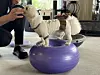 Mary balances on a donut-shaped ball. [WOO JI-WON]