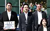 The main opposition People Power Party leader Jang Dong-hyeok, center, and fellow lawmakers speak before filing a complaint against President Lee Jae Myung with the Seoul Metropolitan Police Agency in Jongno District, central Seoul, on May 30, alleging a violation of ballot secrecy under the Public Official Election Act. [YONHAP]