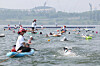 Participants of the ″MY PACE Hangang Triathlon Festival″ swim in the Han River in eastern Seoul on June 1, 2025. [YONHAP]