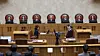 Supreme Court justices are seated ahead of the ruling of a lawsuit filed by Hyundai Heavy Industries' subcontract workers against the company on May 21. [YONHAP]
