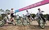 Participants of ″MY PACE Hangang Triathlon Festival″ ride bicycles in eastern Seoul on May 30, 2025. [NEWS1]