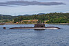 Crew members aboard the Dosan Ahn Chang-ho submarine perform a naval salute as the submarine arrives at Canadian Forces Base Esquimalt in Victoria, British Columbia, Canada, on May 23 for a Korea-Canada joint naval exercise. [REPUBLIC OF KOREA NAVY]