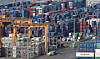 Containers are stacked at Pyeongtaek Port in Pyeongtaek, Gyeonggi, on March 1. [YONHAP]