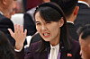 Kim Yo-jong, sister of North Korea's leader Kim Jong Un, attends a reception in the Great Hall of People following a military parade marking the 80th anniversary of victory over Japan and the end of World War II, in Beijing on Sept. 3, 2025. [AFP/YONHAP]