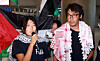 Activists Kim Ah-hyun, left, and Kim Dong-hyeon, who had been detained by the Israeli government, speak to reporters upon their arrival in Korea at the Incheon International Airport on May 22. [NEWS1]