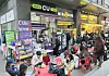 Customers are seen outside a CU convenience store near Gwanghwamun Square on March 21, the day boy band BTS held a comeback performance at the square in central Seoul. [CU]