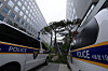A police forensic investigation vehicle is parked at the scene of a stabbing at the LG Electronics office building in Gangseo District, western Seoul, on May 27. [NEWS1]